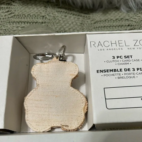 Rachel Zoe Beaded Teddy Clutch & Card Case Set - Silver with Tan Teddy - Picture 8 of 9